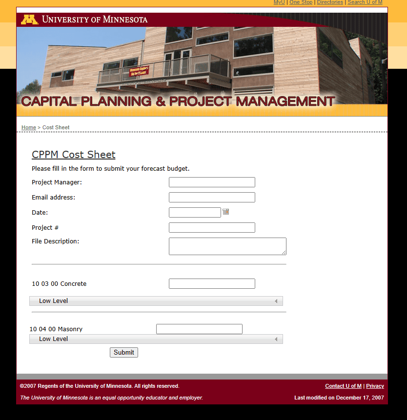 UMN CPPM Cost Sheet Builder